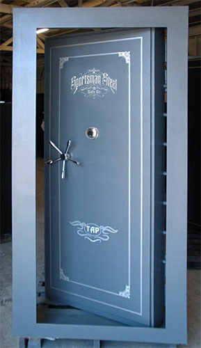 Large inward swinging vault door for storm shelter