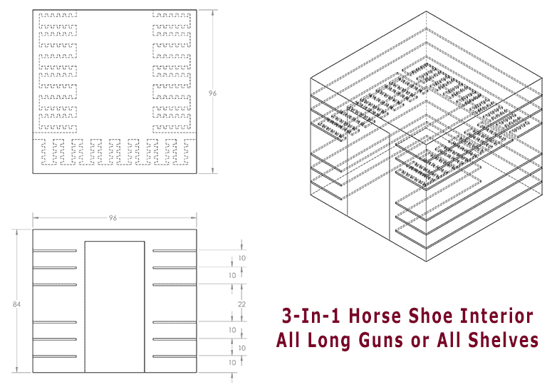 3-In-1 Horse Shoe Interior - All Long Guns or All Shelves