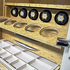 Jewelry safe watch winders and jewelry trays