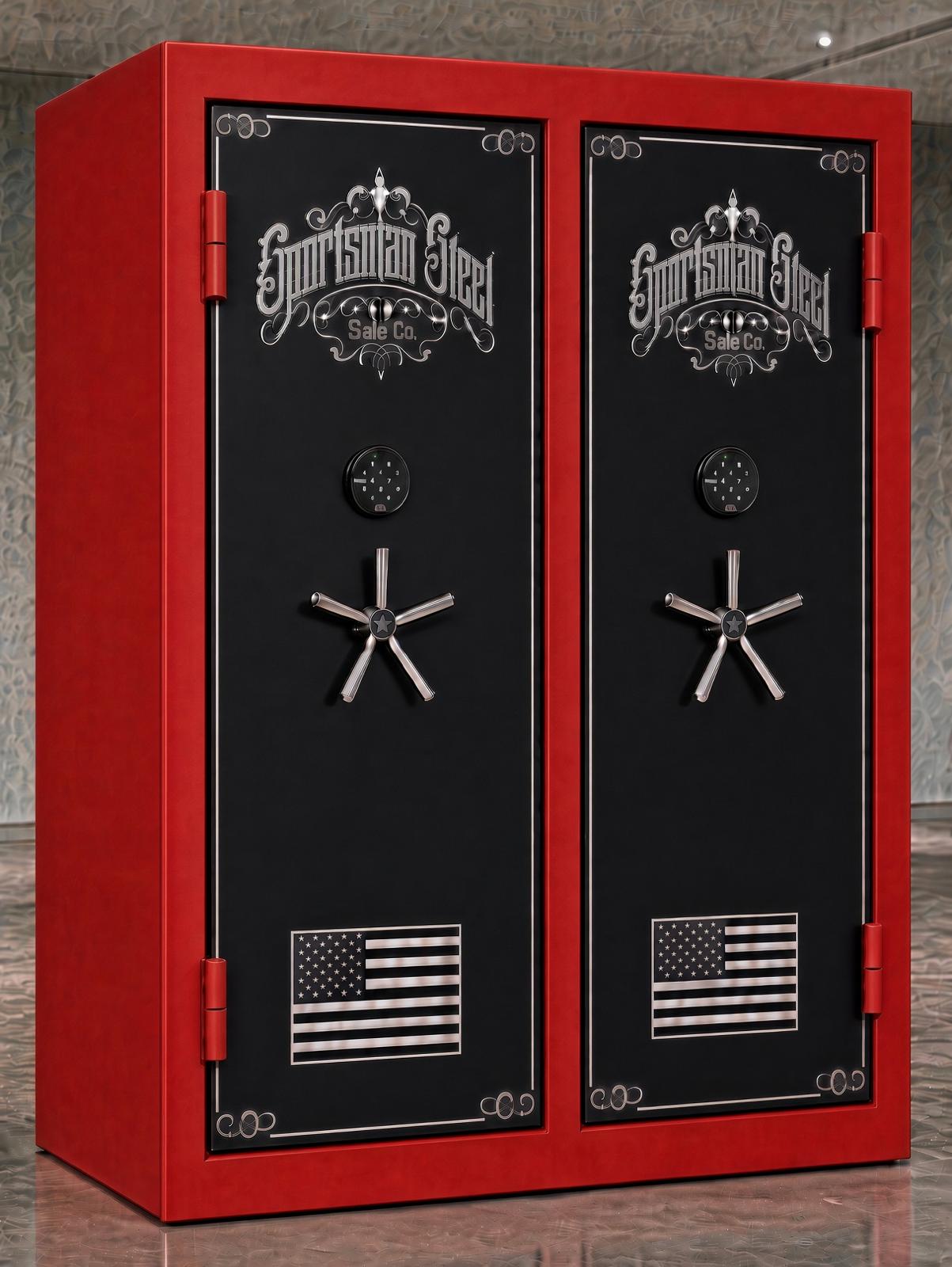 Iron American Twin Door gun safe, red body with black doors
