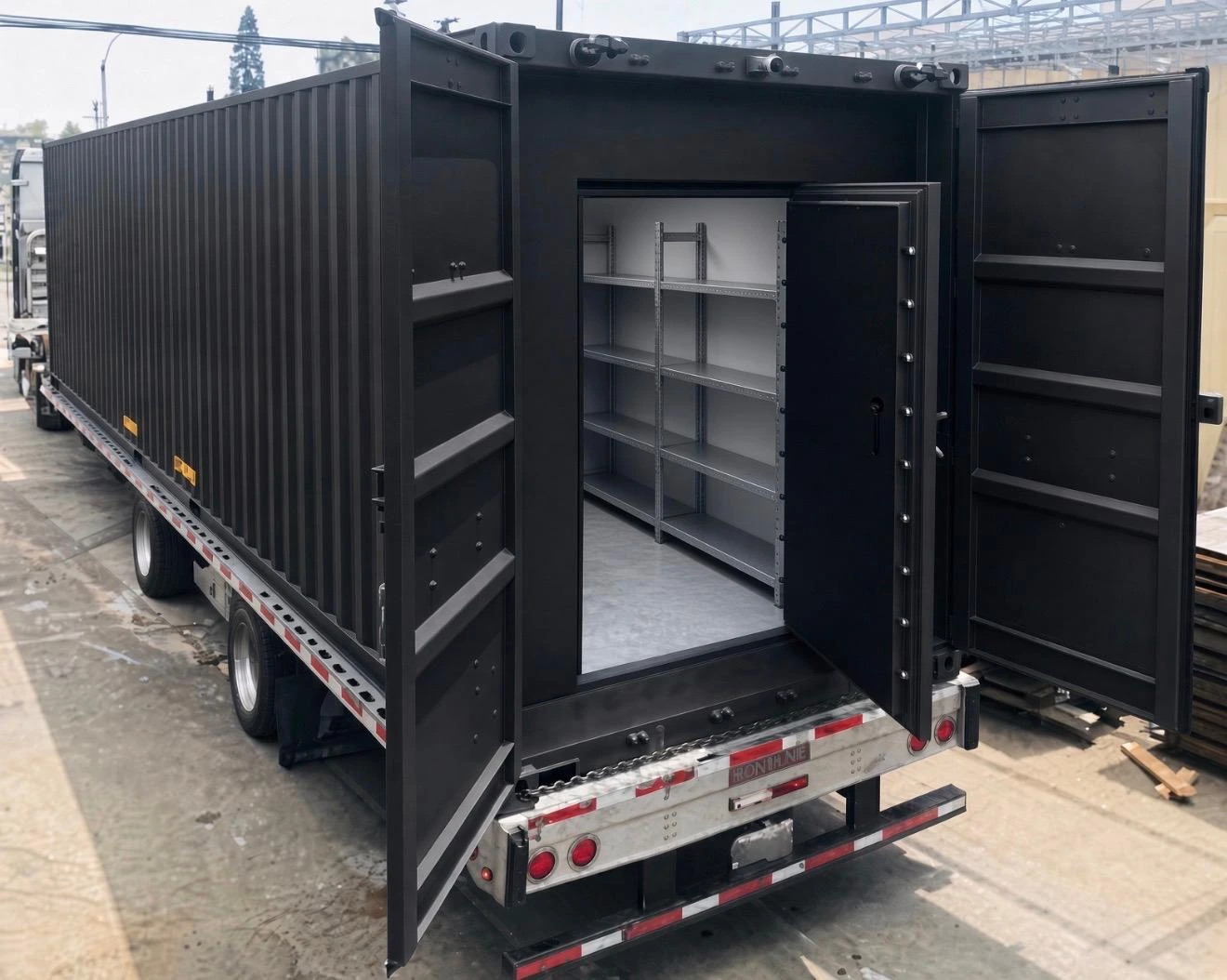Custom container-size walk-in vault room on a flatbed