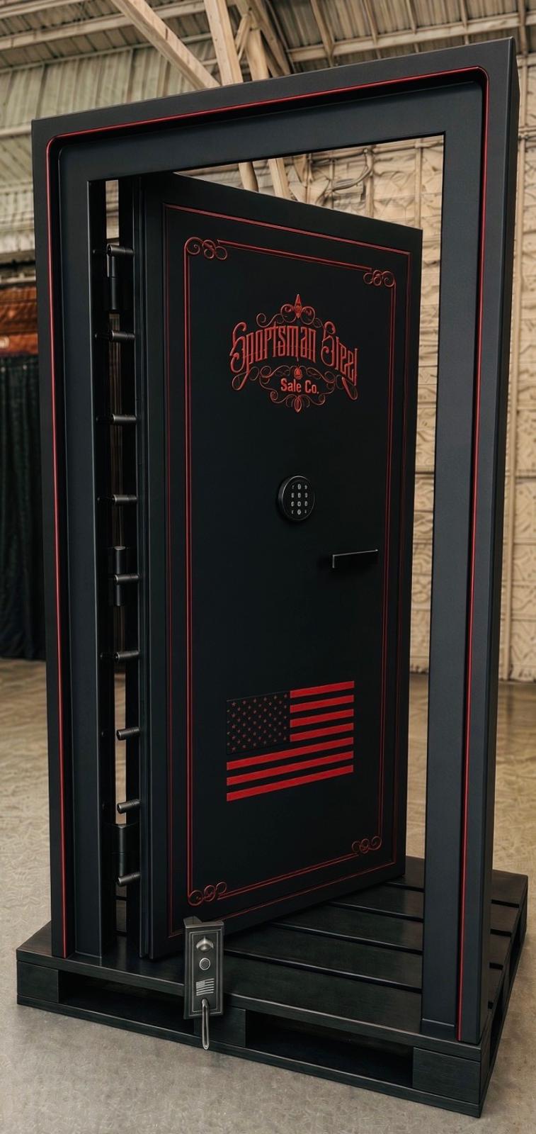 Crown Series Vault Door — Black — Red Pinstripe