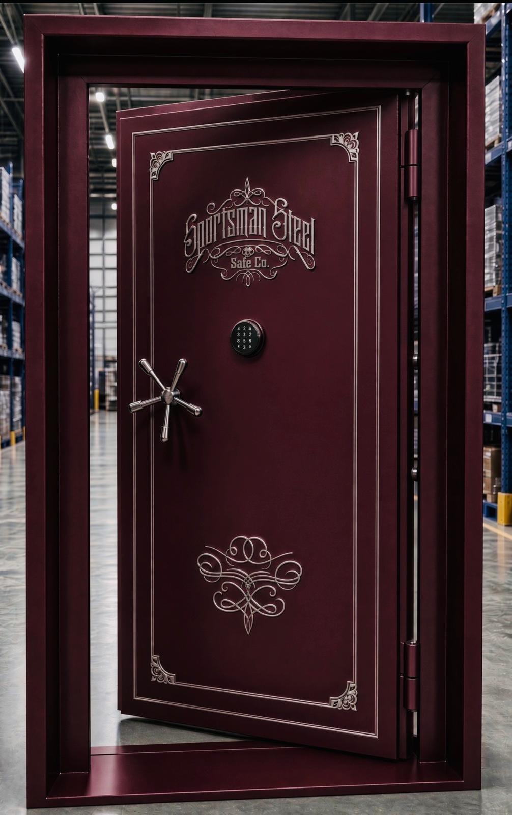 Phantom Series Vault Door — Burgundy — Silver Accents